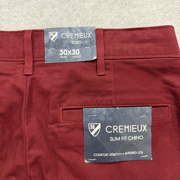 Cremieux Pants Mens 30x30 Red Khakis SoHo Comfort Stretch Slim Fit Chino NEW - Picture 6 of 12